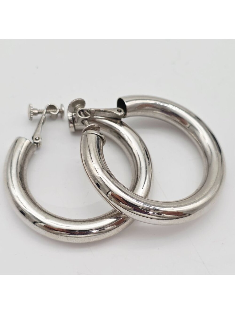 Napier Silver-Tone Hoop Earrings With Screw Back Closure Chunky Jewelry